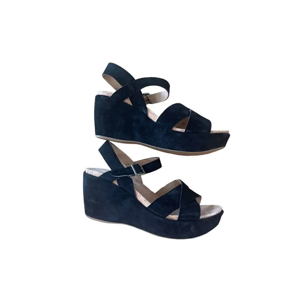 Kork Ease Since 1953 Womens Navy Blue Cork Wedge Slingback Heels Size 11